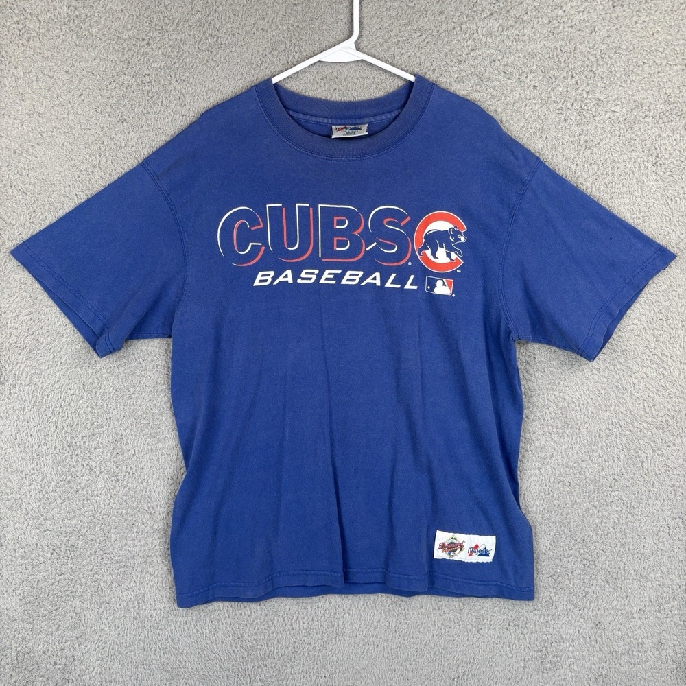 Vintage Chicago Cubs T-Shirt Mens Large Majestic‎ Blue 90s Boxy Graphic Tee